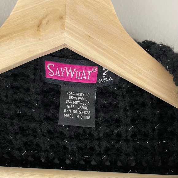 SAY WHAT? Vintage Y2K 2000 Black Crochet Knit Asymmetrical Hem Cardigan Sweater - Picture 5 of 14